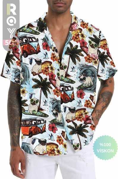 ROY501 Mens Short Sleeve Shirt Patterned Short Sleeve Shirt Summer Shirt Mens Oversize Shirt Black Shirt ROY501S2OODUNCU