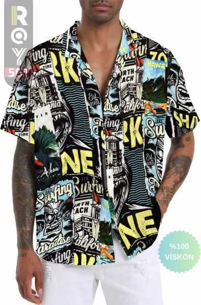 ROY501 Mens Short Sleeve Shirt Patterned Short Sleeve Shirt Summer Shirt Mens Oversize Shirt Black Shirt ROY501S2OODUNCU