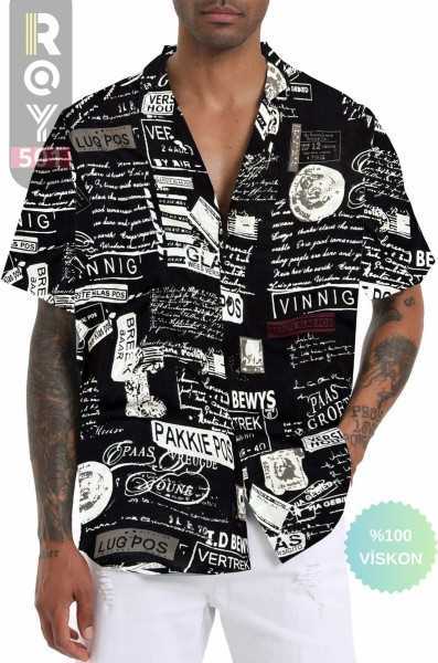 ROY501 Mens Short Sleeve Shirt Patterned Short Sleeve Shirt Summer Shirt Mens Oversize Shirt Black Shirt ROY501PROODUNCU