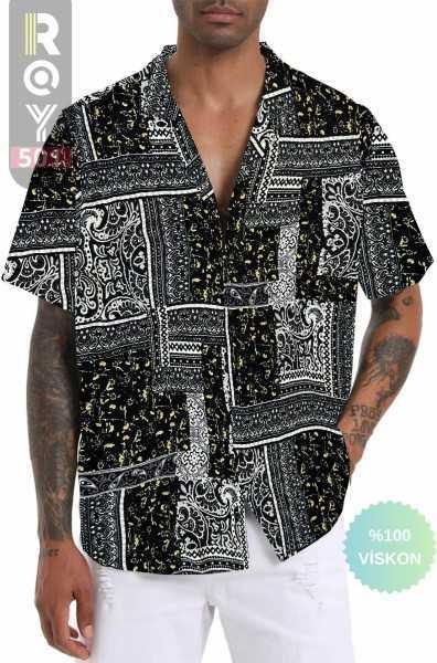 ROY501 Mens Short Sleeve Shirt Patterned Short Sleeve Shirt Summer Shirt Mens Oversize Shirt Black Shirt ROY501S2OODUNCU