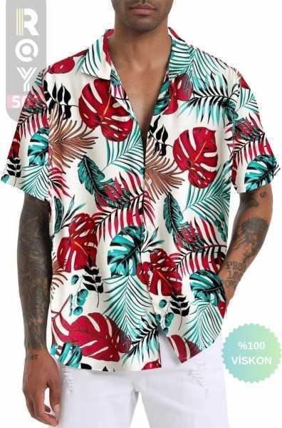 ROY501 Men Short Sleeve Shirt Patterned Short Sleeve Shirt Summer Shirt Mens Oversize Shirt White Shirt ROY501S2OODUNCU