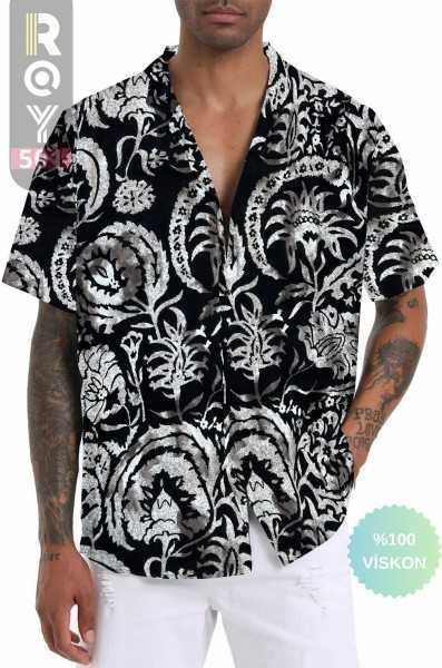 ROY501 Mens Short Sleeve Shirt Patterned Short Sleeve Shirt Summer Shirt Mens Oversize Shirt Black Shirt ROY501PROODUNCU