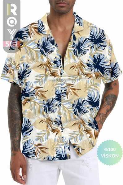 ROY501 Mens Short Sleeve Shirt Patterned Short Sleeve Shirt Summer Shirt Mens Oversize Shirt White Shirt ROY501Kuba Shirt