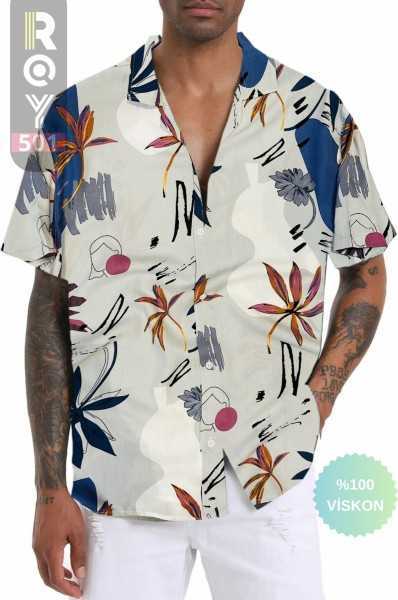 ROY501 Mens Patterned Short Sleeve Summer Viskon Shirt roy501gömlekdsn