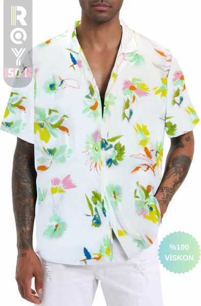 ROY501 Men Short Sleeve Shirt Patterned Short Sleeve Shirt Summer Shirt Mens Oversize Shirt White Shirt roy501gömlekdsn