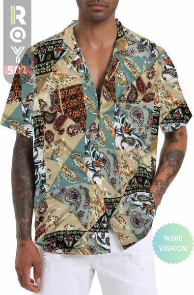 ROY501 Mens Short Sleeve Shirt Patterned Short Sleeve Shirt Summer Shirt Mens Oversize Shirt White Shirt ROY501PROODUNCU