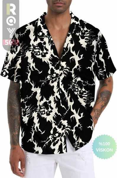 ROY501 Men Short Sleeve Shirt Patterned Short Sleeve Shirt Summer Shirt Mens Oversize Shirt Black Shirt ROY501AmazonSerisi