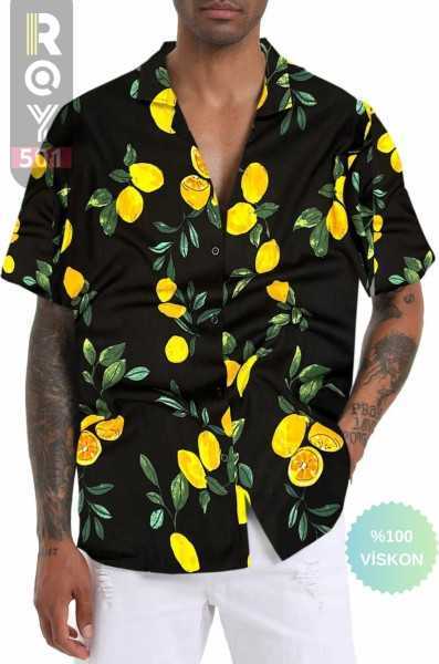 ROY501 Men Short Sleeve Shirt Patterned Short Sleeve Shirt Summer Shirt Mens Oversize Shirt Black Shirt ROY501AmazonSerisi