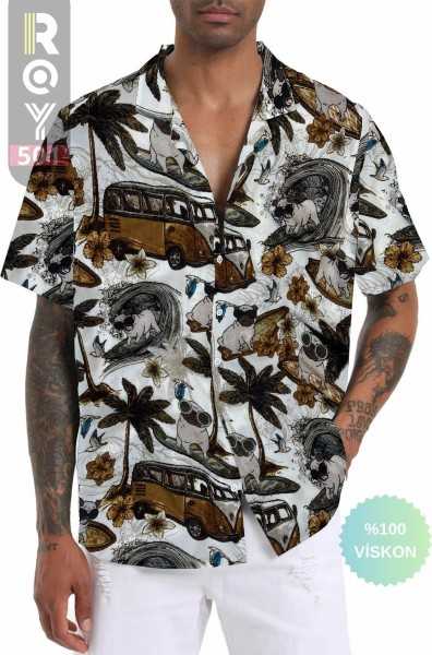 ROY501 Mens Short Sleeve Shirt Patterned Short Sleeve Shirt Summer Shirt Mens Oversize Shirt Black Shirt ROY501S2OODUNCU