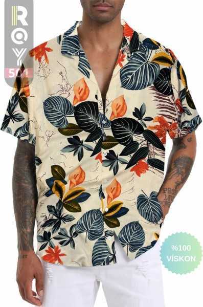 ROY501 Mens Short Sleeve Shirt Patterned Short Sleeve Shirt Summer Shirt Mens Oversize Shirt White Shirt ROY501Kuba Shirt