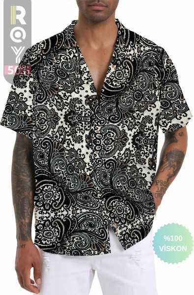 ROY501 Men Short Sleeve Shirt Patterned Short Sleeve Shirt Summer Shirt Mens Oversize Shirt Black Shirt ROY501AmazonSerisi