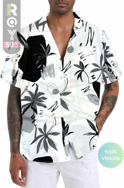 ROY501 Men Short Sleeve Shirt Patterned Short Sleeve Shirt Summer Shirt Mens Oversize Shirt White Shirt roy501gömlekdsn