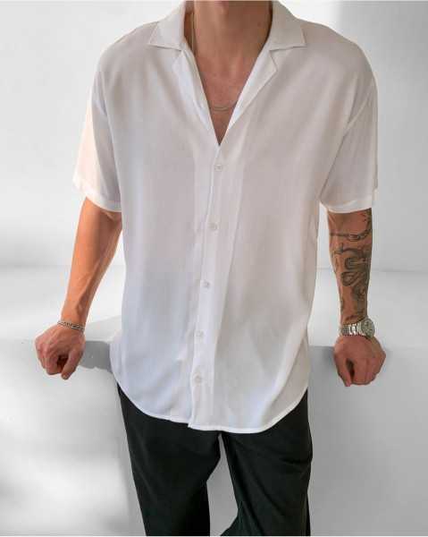 NO1 KONSEPT White Viscose Fabric Basic Short Sleeve Shirt GML-5853