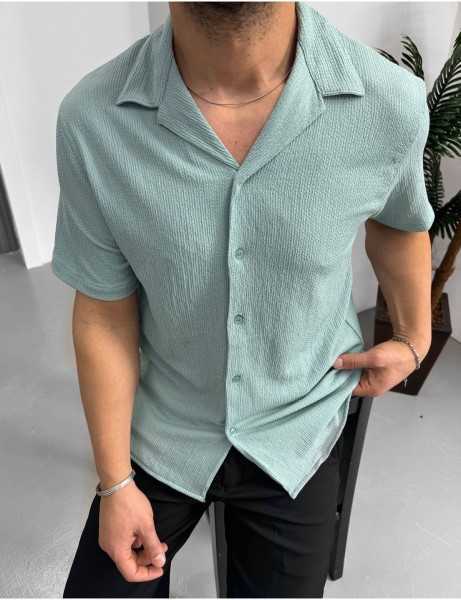 King Brothers Short Sleeves Mint Color Fitiled Men Shirt Regular Full Mold OH-100