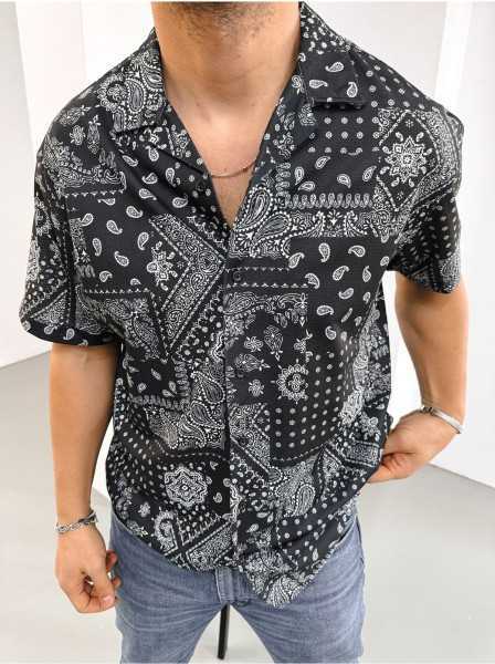 King Brothers Mens Short Sleeve Patterned Mono Collar Oversize Summer Shirt OH-101