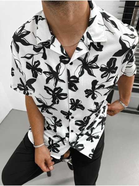 King Brothers Mens Short Sleeve Patterned Mono Collar Oversize Summer Shirt OH-101