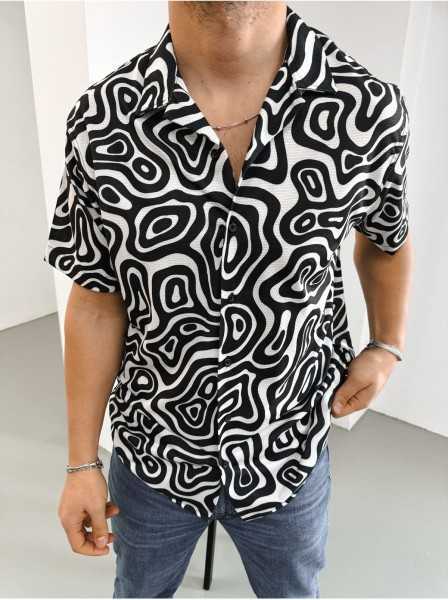 King Brothers Mens Short Sleeve Patterned Mono Collar Oversize Summer Shirt OH-101