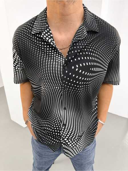 King Brothers Men's Short Sleeve Patterned Mono Collar Oversize Summer Shirt OH-101