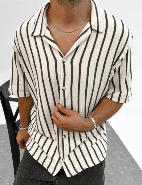 King Brothers Short Sleeves Mens Shirt Regular Full Mold Genuine Stripe OH-100