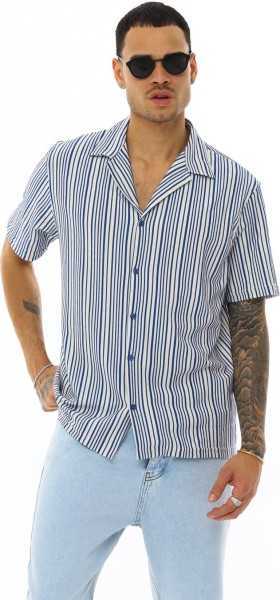 King Brothers Short Sleeves Blue Striped Men Shirt Regular Full Mold OH-100