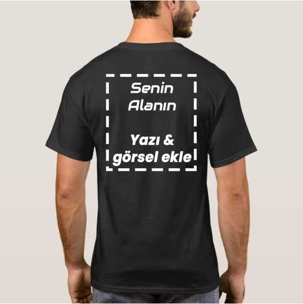 Arkasına kendi tasarımınız basılabilen, yüksek kaliteli, rahat siyah tişört