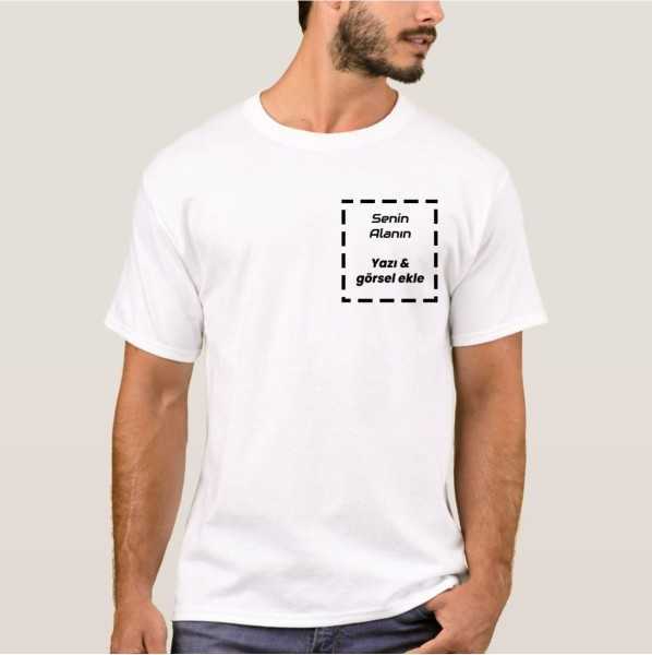 A high-quality, comfortable white T-shirt that can be printed with your own design on the front and side